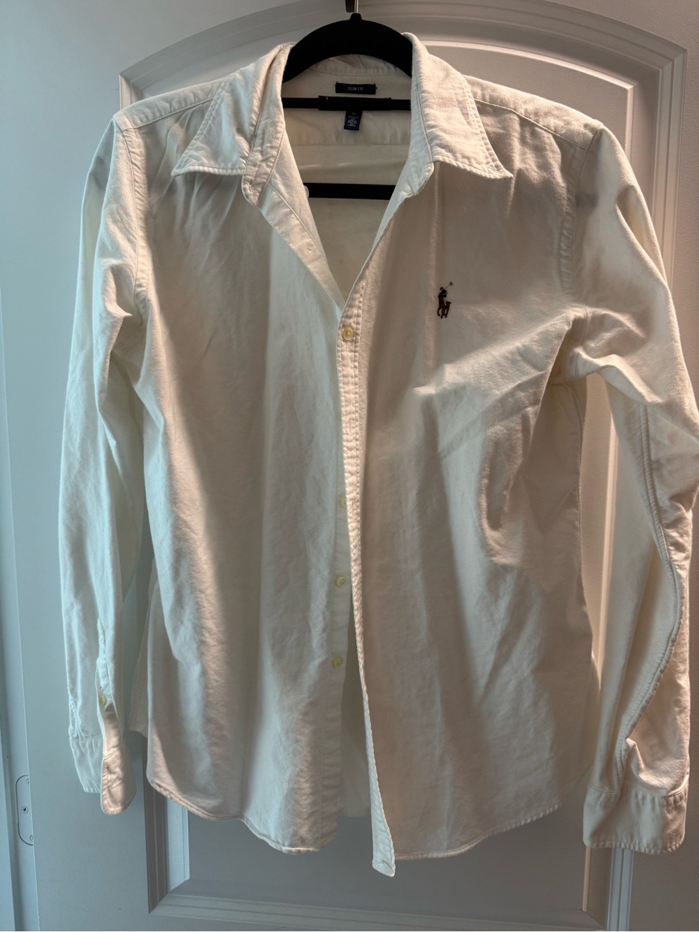 Ralph Lauren Women’s White Slim Fit Button-Down Shirt with Polo Logo